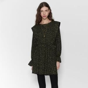 Zara Textured Leopard Print Ruffle Mini Dress Size Small NEW